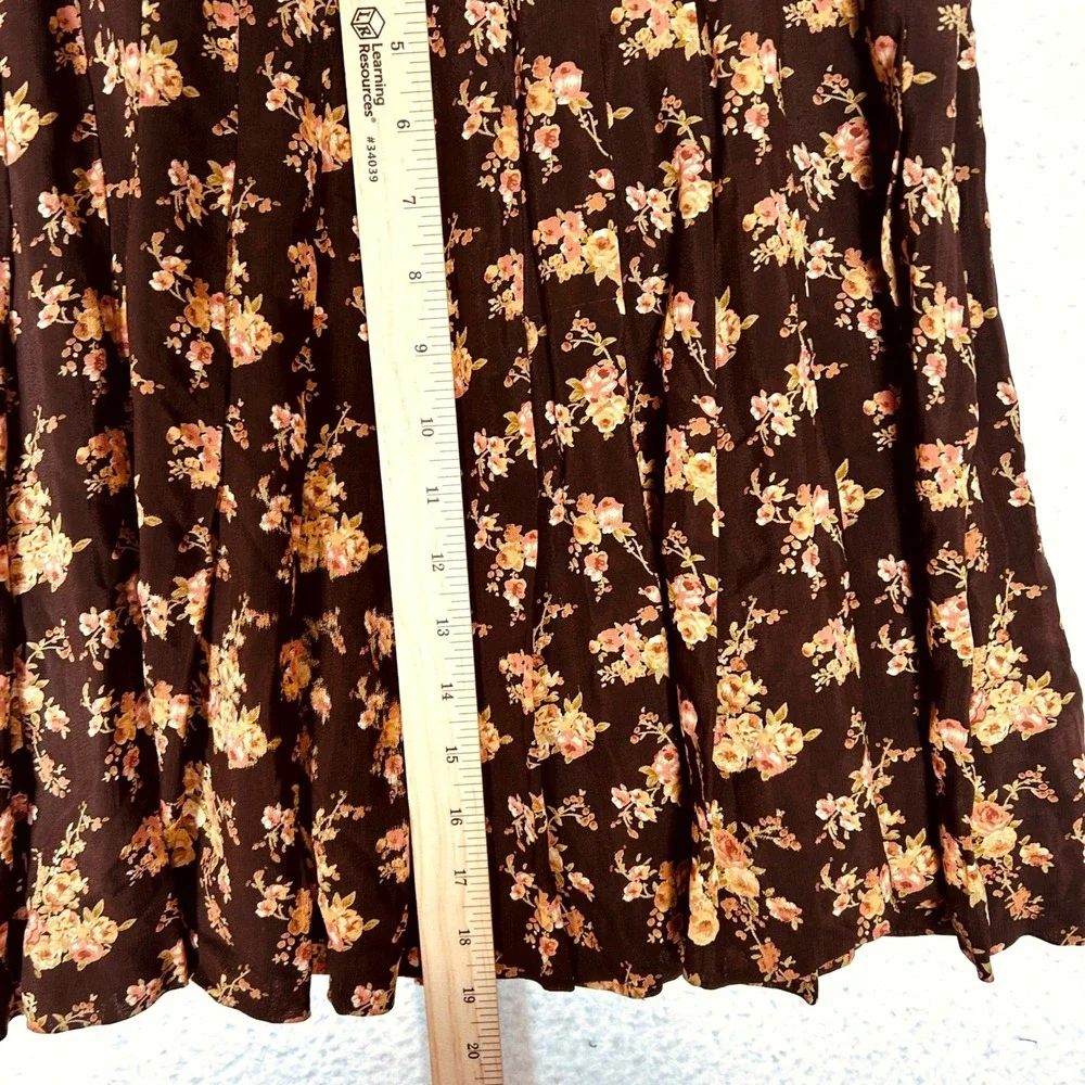 Banana Republic Vintage 90s Floral Pleated Rayon Skirt Brown Pink Womens‎ 8